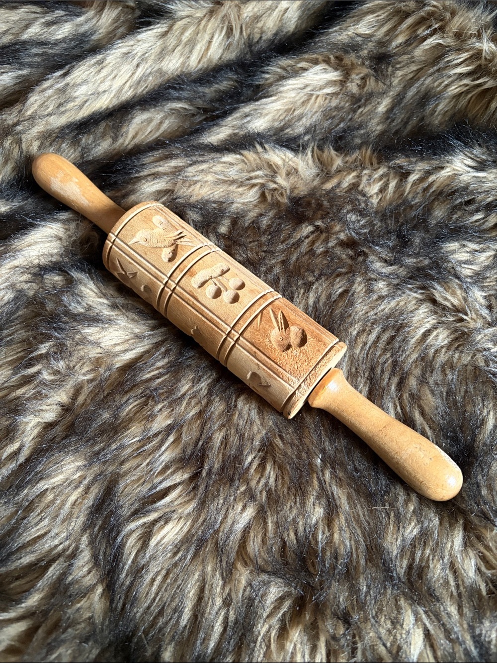 Vintage Springerle Wood Kitchen Cookie Press Rolling Pin - 12 Patterns